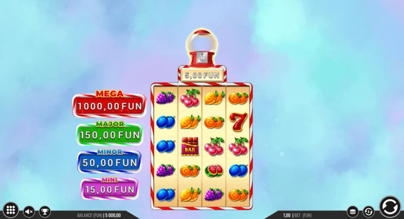 Sweet Candy Cash Stash - spillskjerm med hjul og kontrollknapper